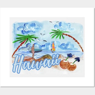 Paradise Island sunset Beach Hawaii Honolulu Posters and Art